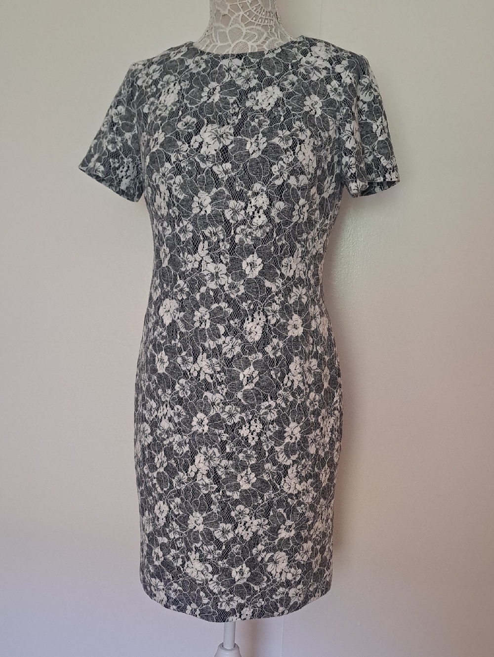 Ralph Lauren Black Dress with White Floral Lace - Midi